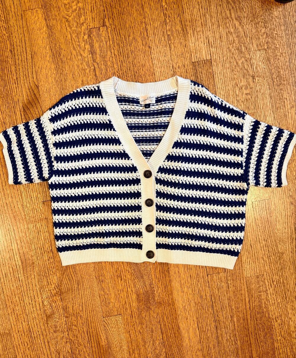Short sleeve stripe cardigan